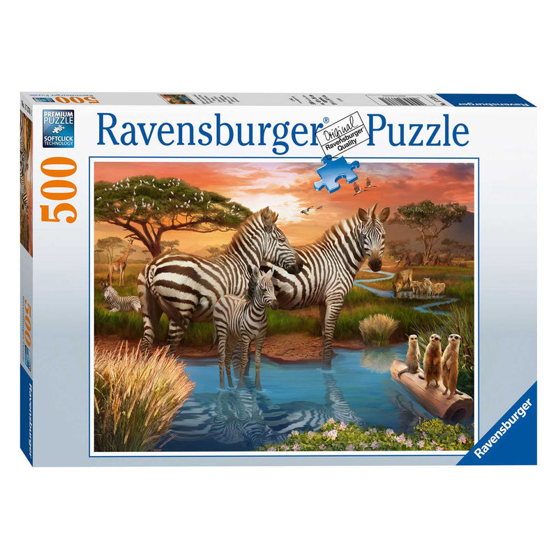 Load image into Gallery viewer, Ravensburger Puzzel Zebra's bij de Drinkplaats, 500st.
