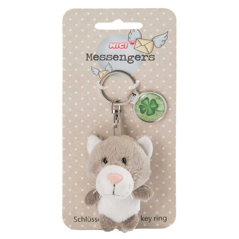 Load image into Gallery viewer, Nici Pluchen Sleutelhanger Kat met Klaverblad, 7cm
