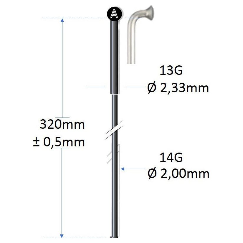 Alpina spaak zwart rvs 13g 320mm ø2.00mm voor spaakmachine p 100