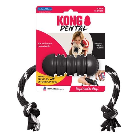 Kong Extreme dental met touw zwart wit