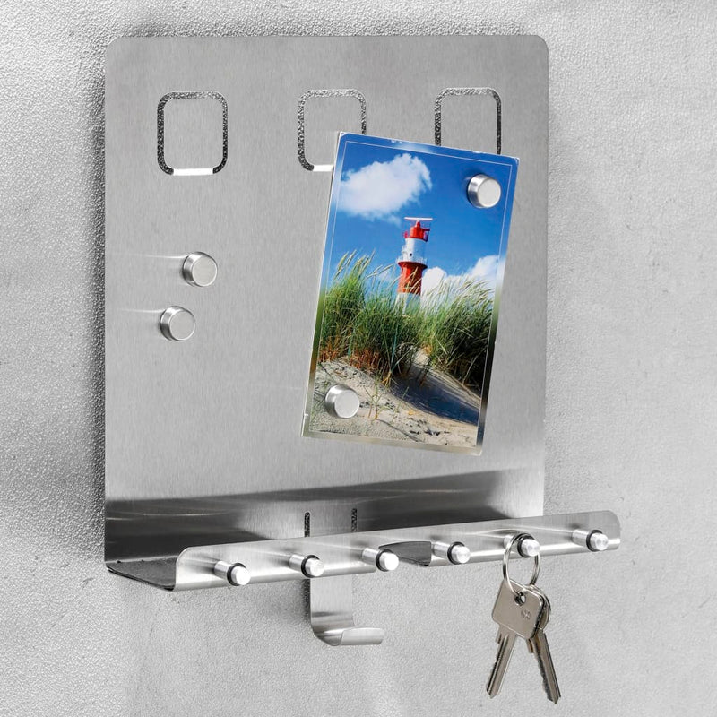 Load image into Gallery viewer, HI HI Memobord met sleutelhouders 28,5x25x8 cm zilverkleurig
