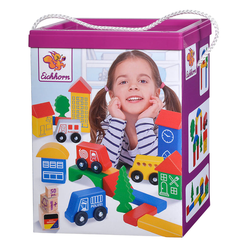 Load image into Gallery viewer, Eichhorn Houten Blokken met Voertuigen, 50dlg.
