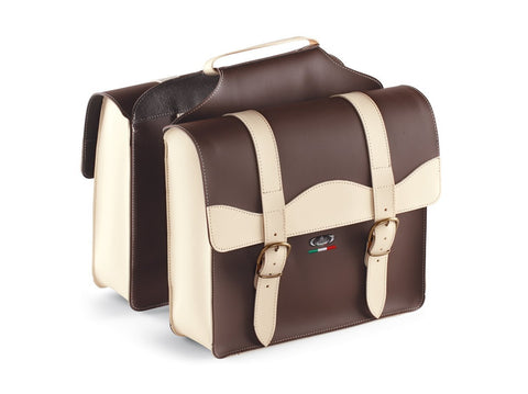 Double bicycle bag Monte Grappa 'City' skai leather - brown/cream