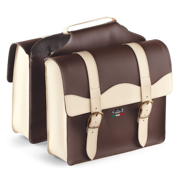 Double bicycle bag Monte Grappa 'City' skai leather - brown/cream
