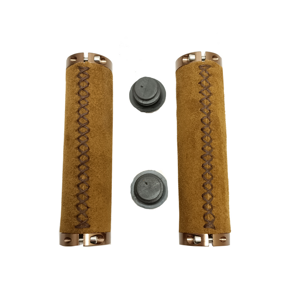 FALKX grips, brown suede with double lock ring, 130mm, workshop packaging