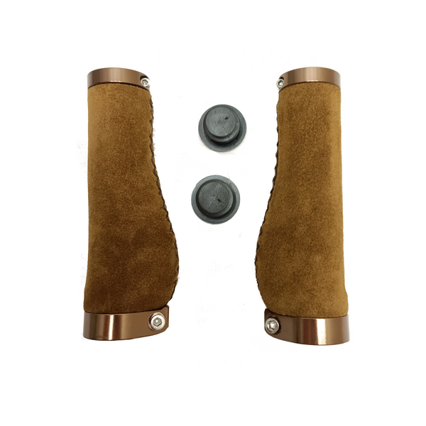 FALKX grips, brown leather with double brown lock ring, 137mm, workshop packaging