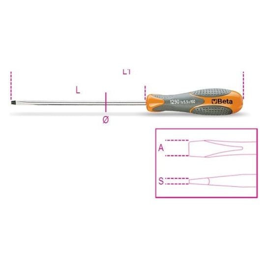 Beta 1290 slotted screwdriver 1.2x6.5x150