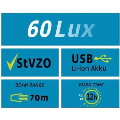 Vdo eco light m60fl headlight usb led 60 lux li-on + micro usb cable