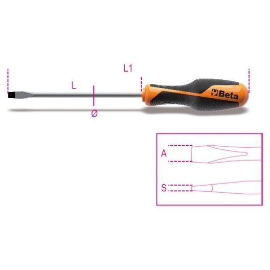 Beta 1260 slotted screwdriver 1.2x6.5x150