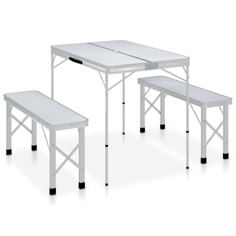 Load image into Gallery viewer, VidaXL Campingtafel inklapbaar met 2 banken aluminium wit
