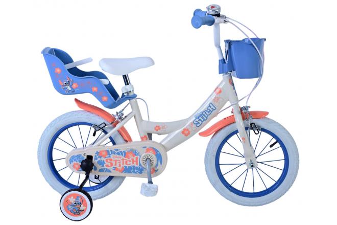 Afbeelding laden in galerijviewer, Stitch Stitch Kinderfiets Meisjes 14 inch Creme Koraal Blauw Twee handremmen
