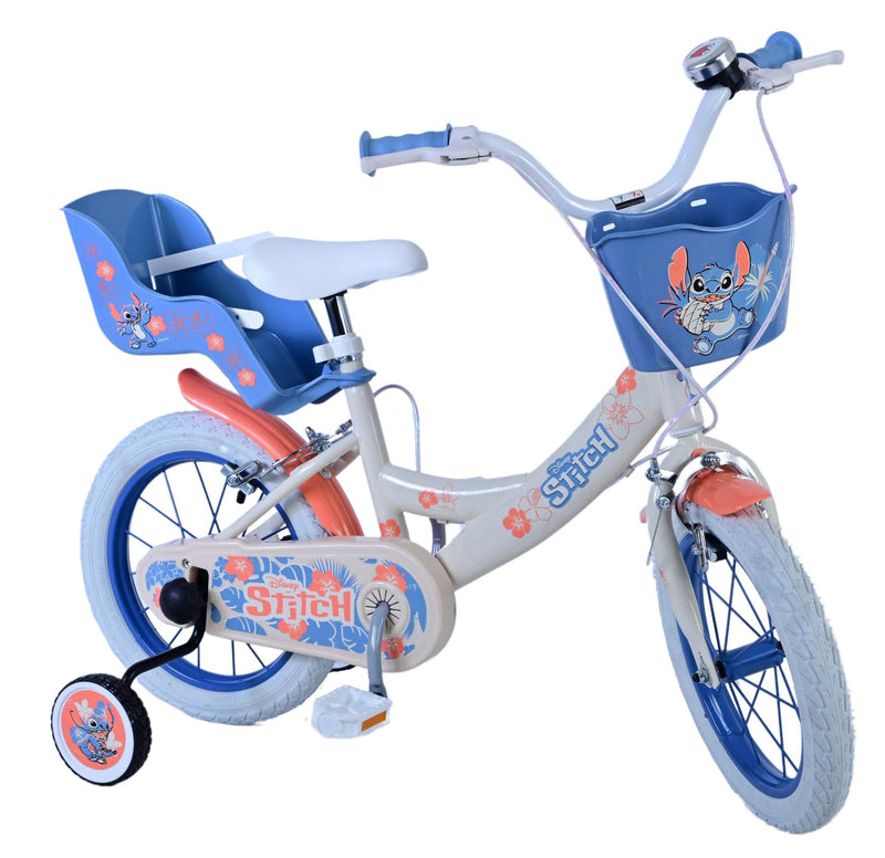 Afbeelding laden in galerijviewer, Stitch Stitch Kinderfiets Meisjes 14 inch Creme Koraal Blauw Twee handremmen
