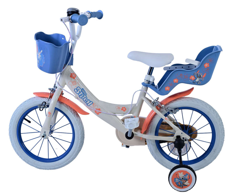 Afbeelding laden in galerijviewer, Stitch Stitch Kinderfiets Meisjes 14 inch Creme Koraal Blauw Twee handremmen
