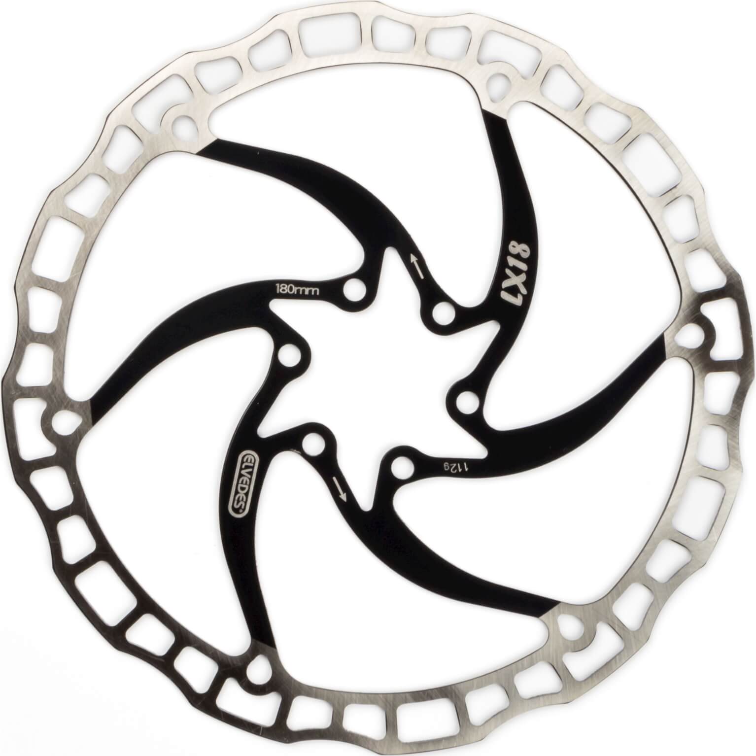 Elvedes one piece rotor 180mm 112g 6 holes+bolt black 2015197