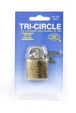 Tri-circle padlock 38 mm with 3 key blister