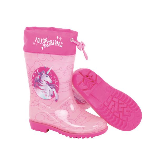 Afbeelding laden in galerijviewer, Arditex Regenlaarzen Unicorn meisjes PVC textiel lichtroze roze maat 24
