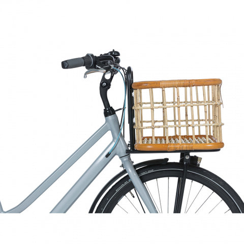 basil green life - rattan bicycle basket - large - front- natural brown