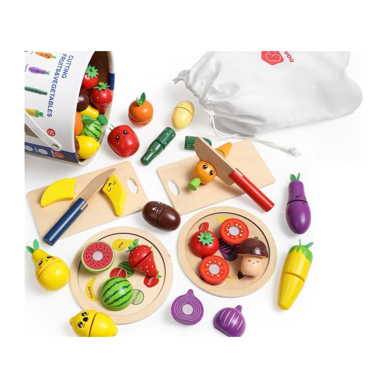 Load image into Gallery viewer, Dorjee Speelgoed snijset hout Groente en Fruit
