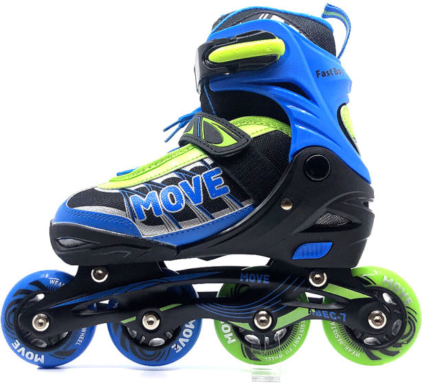 Load image into Gallery viewer, Move Inline skates Fast semi-softboot verstelbaar blauw groen maat 34-37
