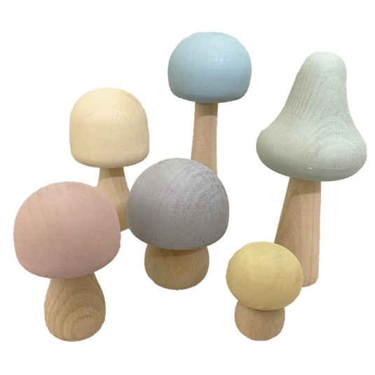 Papoose Toys Papoose Toys Pastel Wood Mushrooms 6pc