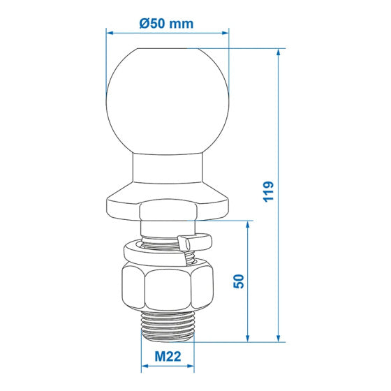 Load image into Gallery viewer, Proplus Trekhaakkogel 50 mm recht M22 in blister zilver
