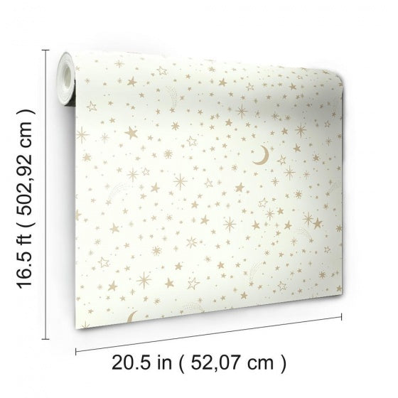 Load image into Gallery viewer, Roommates Zelfklevend behang Twinkle stars 52 x 500 cm wit goud
