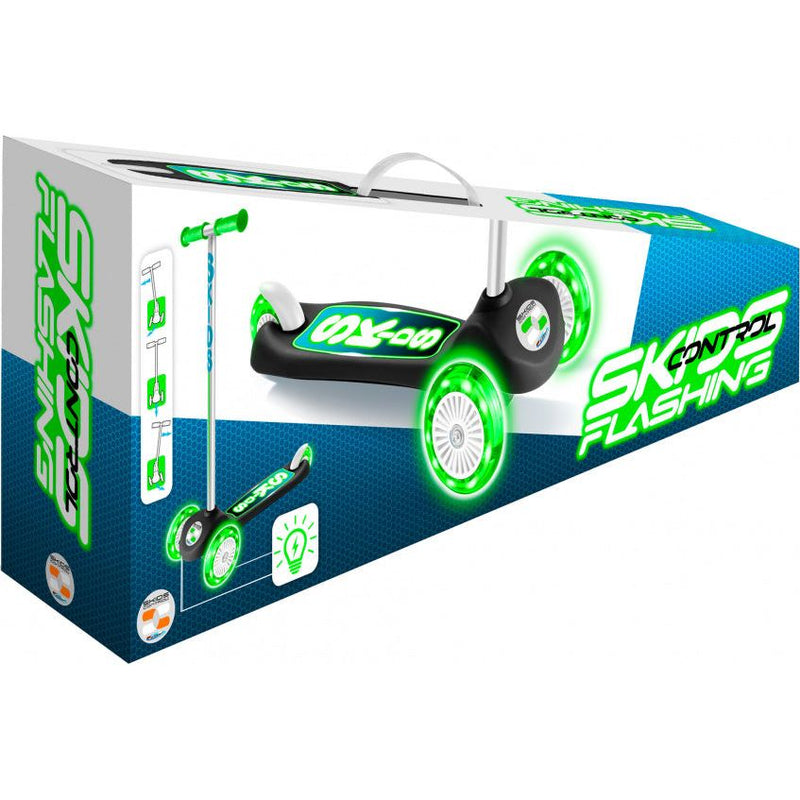 Load image into Gallery viewer, Skids control Flashing 3-wiel Kinderstep Voetrem Groen Zwart
