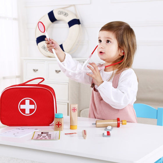 Load image into Gallery viewer, Tooky toy Little Doctor Houten Speelset Rood 11-delig
