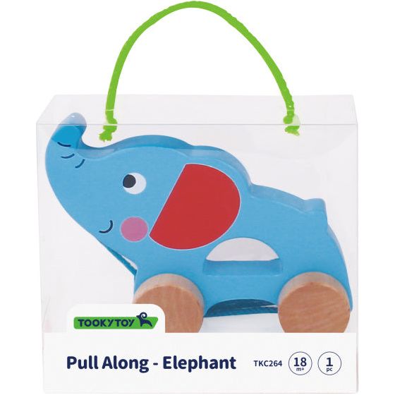 Load image into Gallery viewer, Tooky toy Olifant Houten Trekfiguur 18 maanden Blauw
