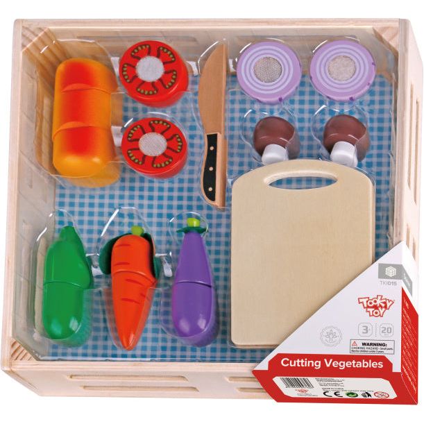 Load image into Gallery viewer, Tooky toy Houten Groentekist met Snijgroenten 20-delig
