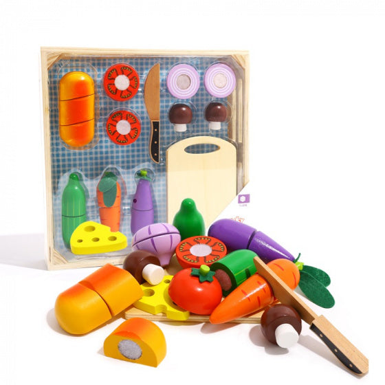 Load image into Gallery viewer, Tooky toy Houten Groentekist met Snijgroenten 20-delig
