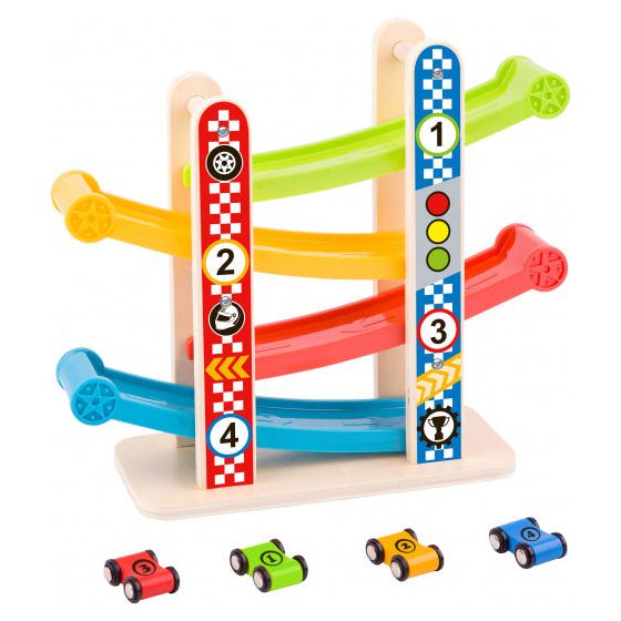 Load image into Gallery viewer, Tooky toy Houten Autobaan met Speelauto's 18 maanden 5-delig
