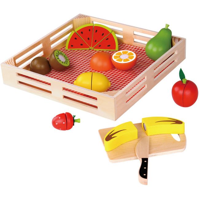Load image into Gallery viewer, Tooky toy Houten Fruitkist met Snijfruit 21-delig
