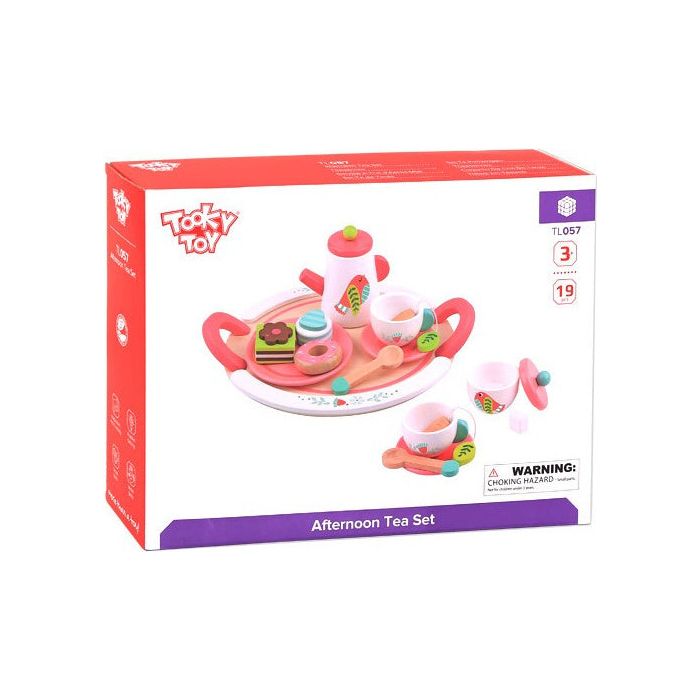 Load image into Gallery viewer, Tooky toy Houten Theeservies Wit Roze 19-delig
