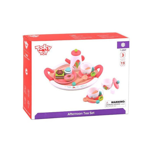 Tooky toy Houten Theeservies Wit Roze 19-delig
