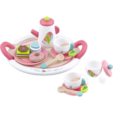 Tooky toy Houten Theeservies Wit Roze 19-delig
