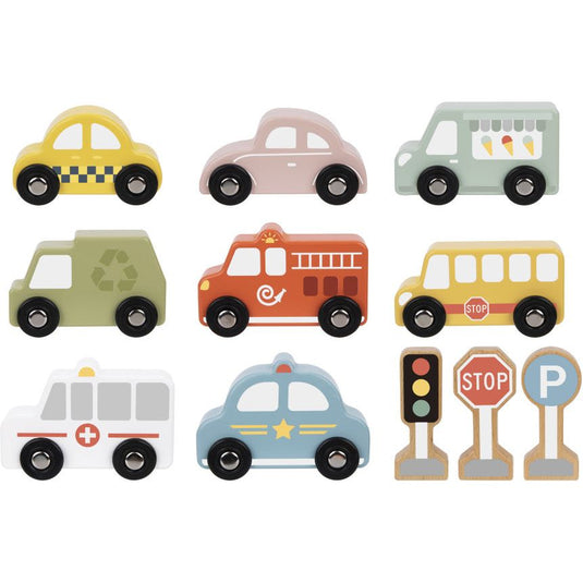 Tooky toy Houten Voertuigenen Verkeersbordenset 12-delig