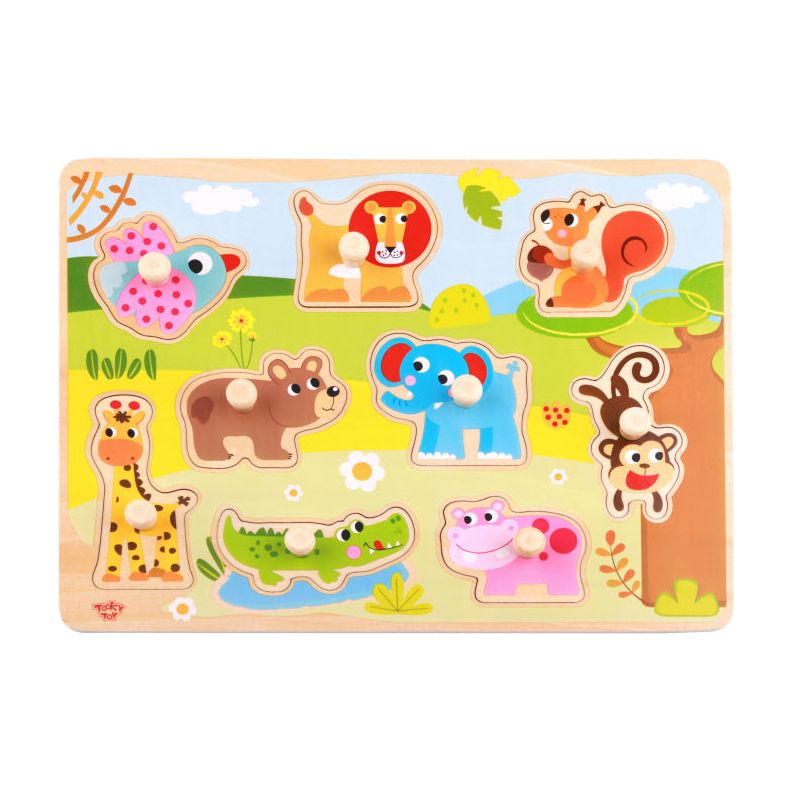 Load image into Gallery viewer, Tooky toy Educatieve Houten Vormenpuzzel Dieren 10-delig
