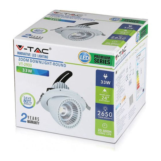 V-tac Inbouwspot VT-2933 led 2650 lumen 16,5 cm aluminium wit