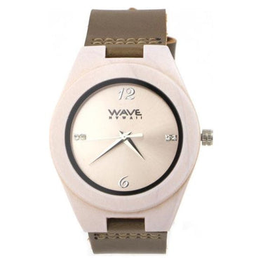 Wave hawaii Horloge Citizen Miyota heren 4 cm hout leer wit bruin