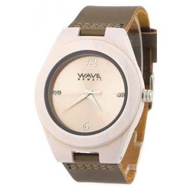 Wave hawaii Horloge Citizen Miyota heren 4 cm hout leer wit bruin